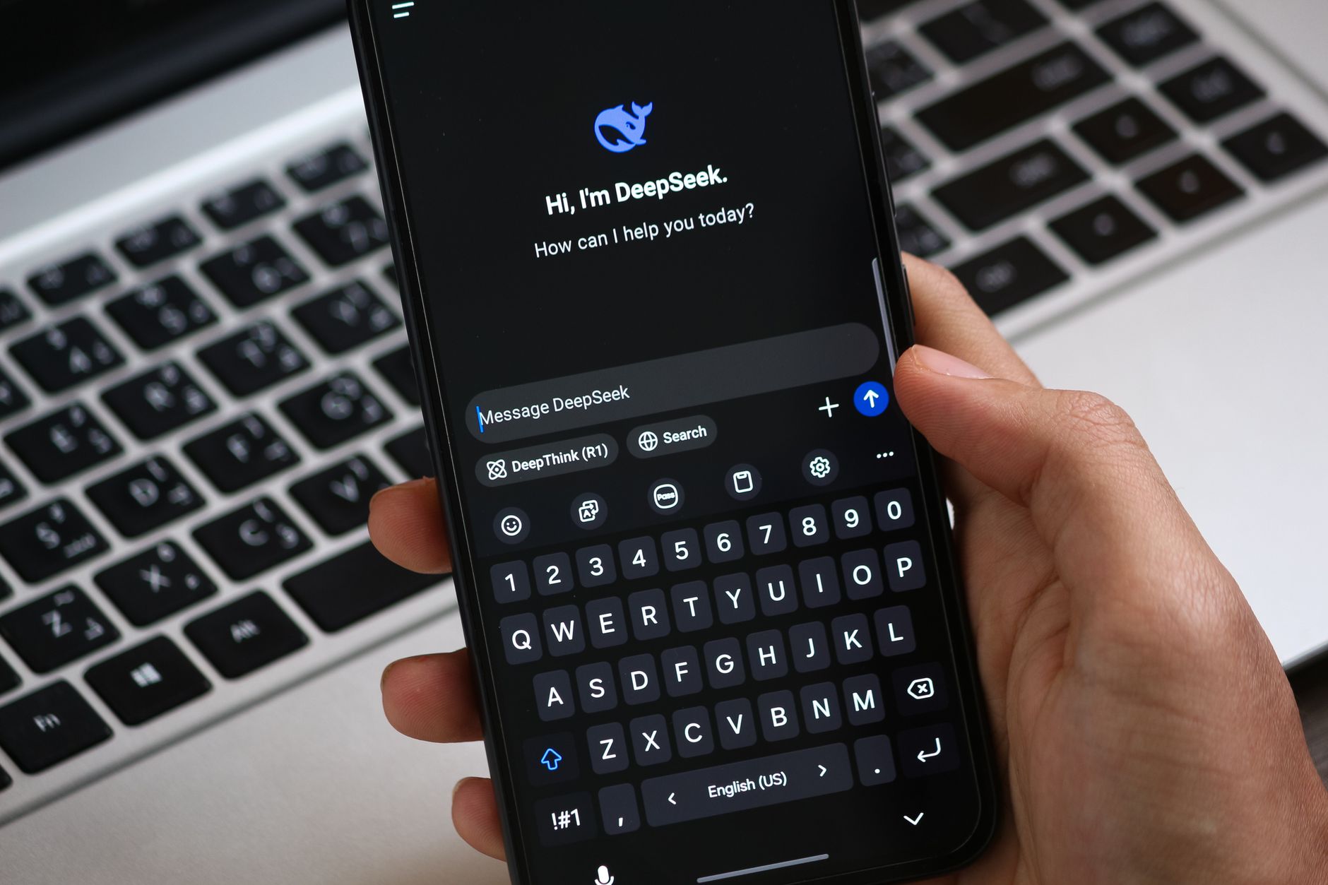 Close-up of a smartphone displaying an AI chat interface, ready for interaction.
