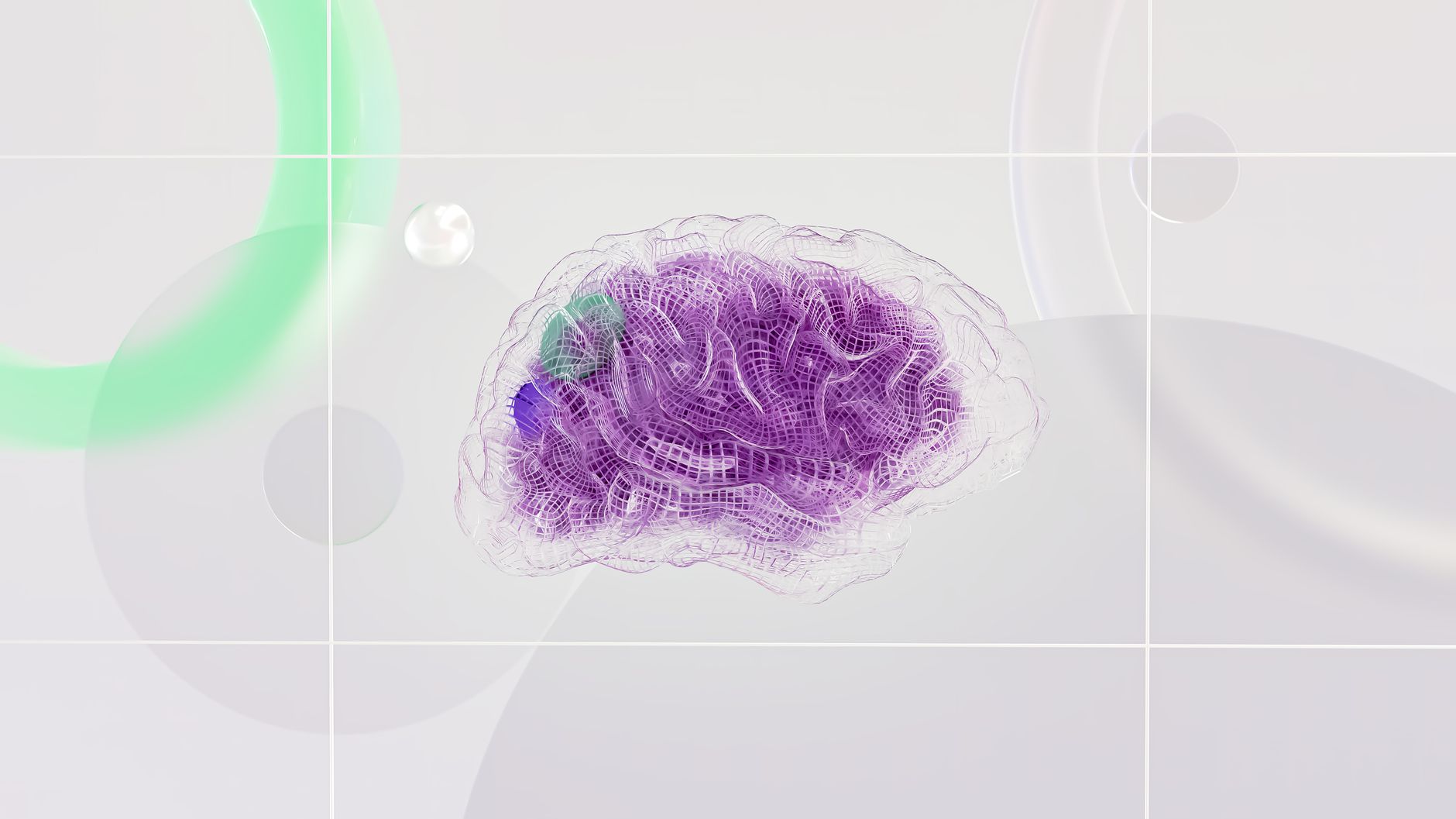 3D rendered abstract design featuring a digital brain visual with vibrant colors.