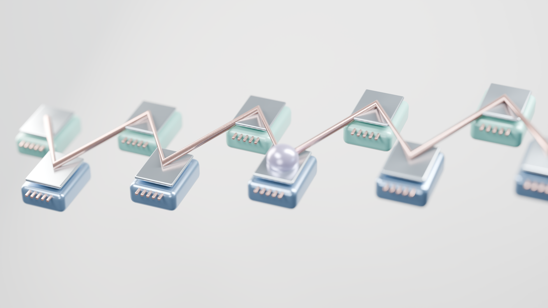 3D abstract render showcasing modern technological elements representing data flow in pastel tones.